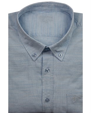 Büyük Beden Açık Mavi-Krem Kırçıllı Gömlek