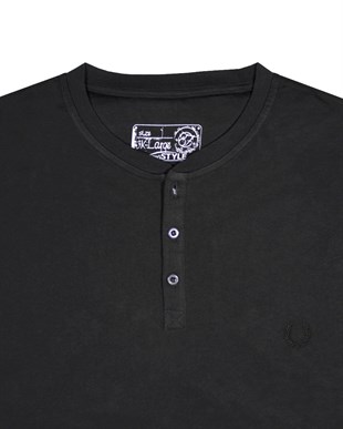 Büyük Beden Siyah Düğmeli Sweat  T-Shirt