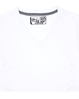 Büyük Beden Beyaz V-Yaka T-Shirt