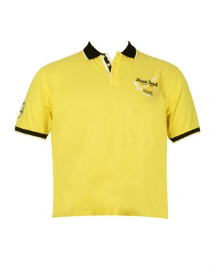 Büyük Beden Yakalı Miami Beach Yazılı Logolu Sarı Polo T-Shirt